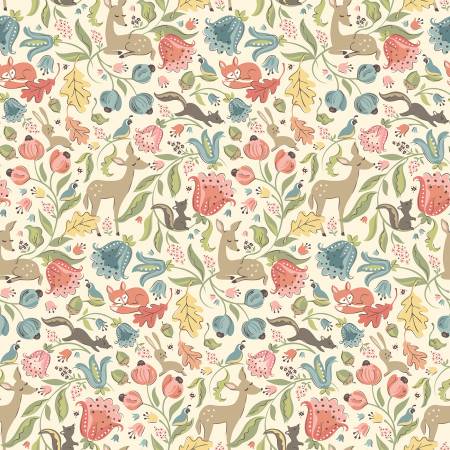 Poppie Cotton Woodland Fabric - Cream Deer Meadow - Wildwood by Sheri McCulley Collection - #WW25100 - Cotton