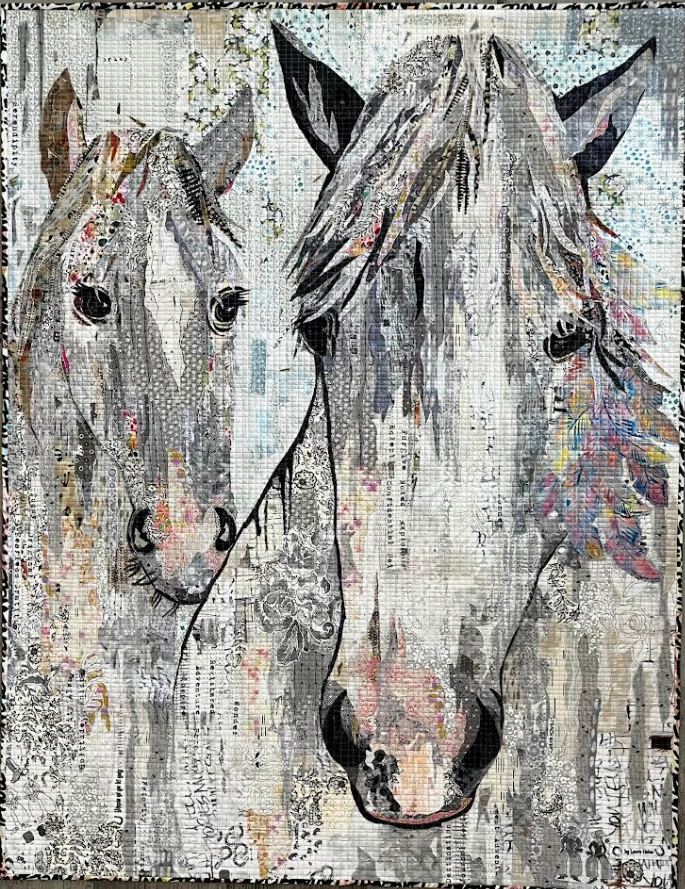 Laura Heine Horse Collage Pattern - White Horse Collage - #FWLHWH - Fiberworks Inc - Quilt Pattern - Horse
