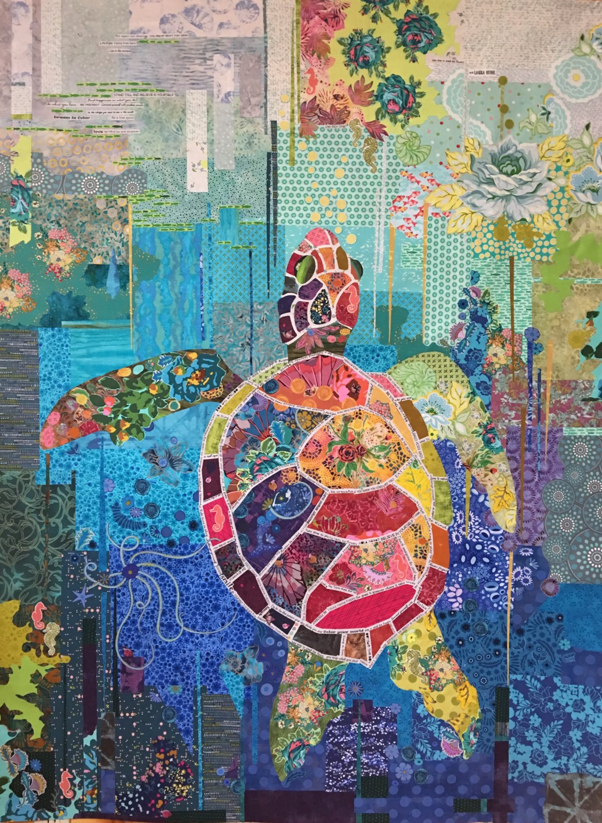 Laura Heine Turtle Collage Pattern - Seawell Sea Turtle Collage - #LHFWSEA - Fiberworks Inc - Quilt Pattern - Turtle