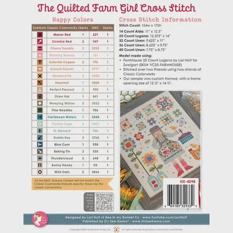 It's Sew Emma Cross Stitch Pattern - The Quilted Farm Girl by Lori Holt - Cross Stitch Pattern - ISE-4098