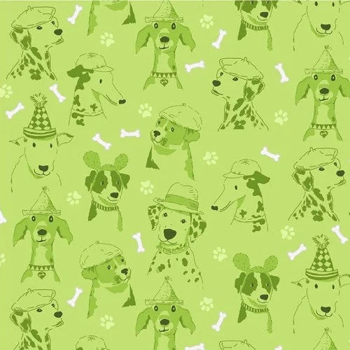 Michael Miller Dogs Wearing Various Hats on Green Fabric - Canine Expressions - CX8832 - Green - Cotton Fabric