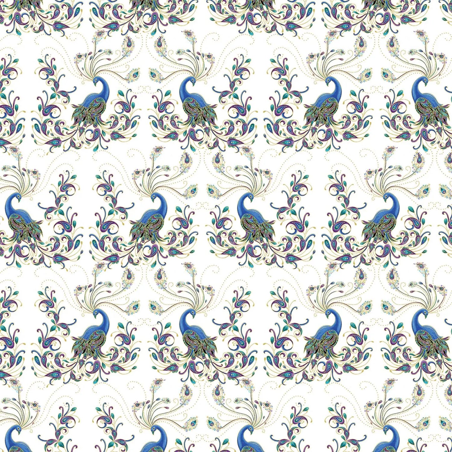 Benartex Peacock Fabric - Double Exposure White Black Peacock Flourish - Cotton Fabric