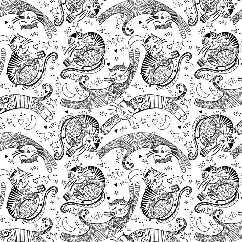 Camelot Fabric - Mysticat White - Cat Fabric - Cotton Fabric
