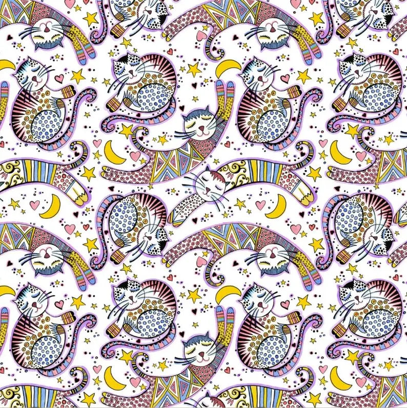 Camelot Fabric - Mysticat Rainbow - Cat Fabric - Cotton Fabric