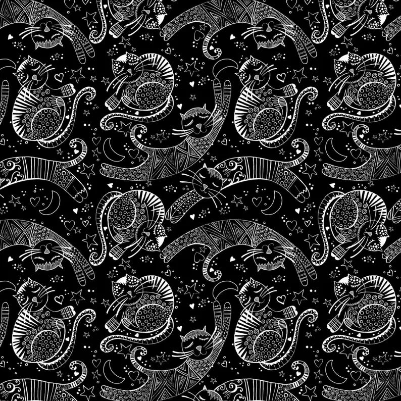 Camelot Fabric - Mysticat Black - Cat Fabric - Cotton Fabric
