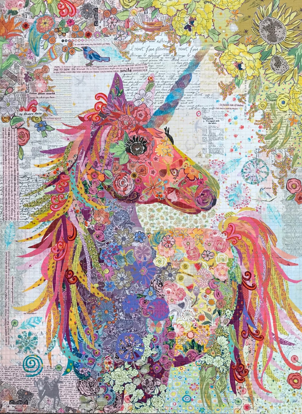Laura Heine Nola A Unicorn Collage Pattern - #LHFWNOLA - Fiberworks Inc - Quilt Pattern - Unicorn