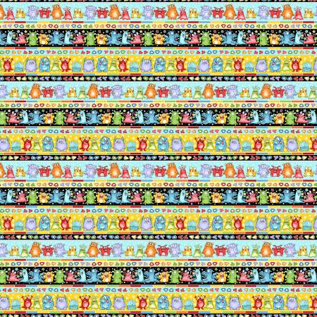 Henry Glass Multi Border Stripe Glow Fabric - Monsterocity with Glow- Shelly Comiskey Collection - #1235G-91 - Cotton Fabric