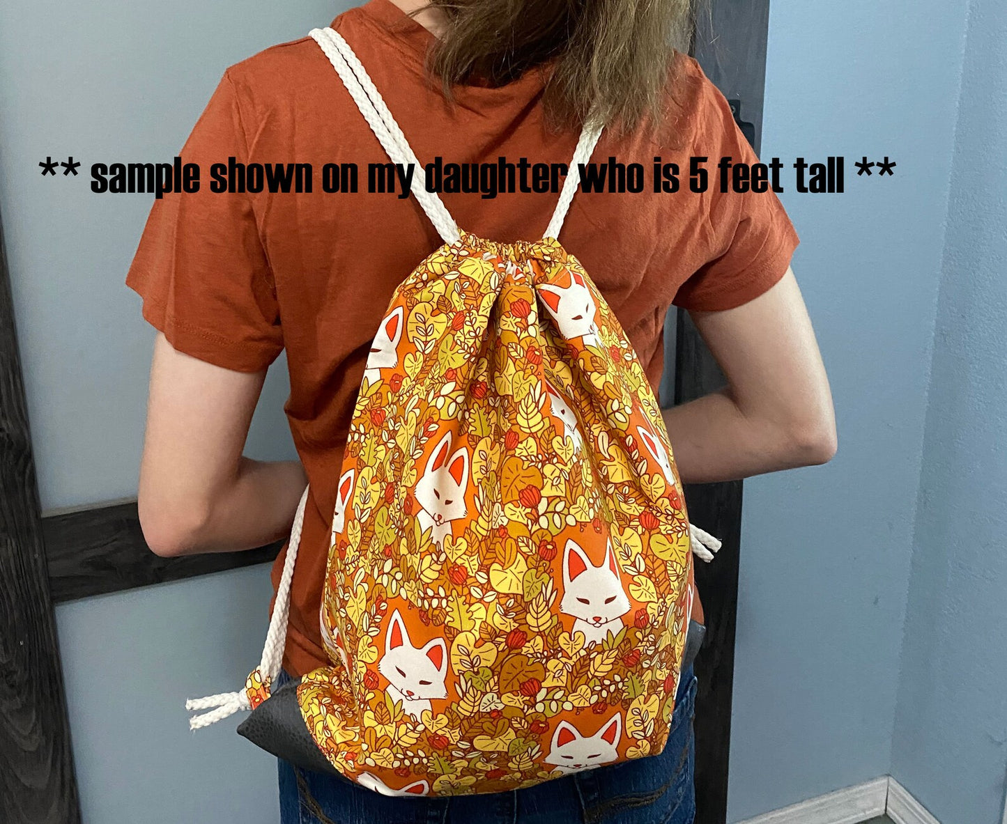 Cat Drawstring Bag - Handmade Drawstring Bag – Drawstring Backpack - On the Go Bag - Overnight Bag