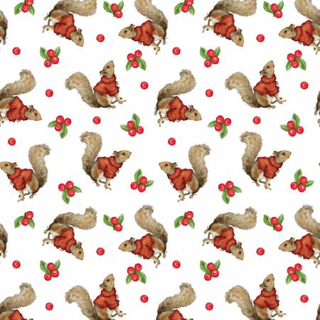 Henry Glass Squirrel Fabric - Red - White Tossed Squirrels - #1367-83 - Magical Menargerie by Grace Violet Designs - Cotton Fabric