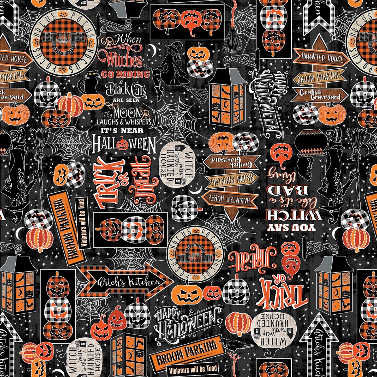 Benartex Fabric - Happy Haunting - Hocus Pocus Black Glows in the Dark - #14952GB-12 - Cotton Fabric - 1 Yard (Black)