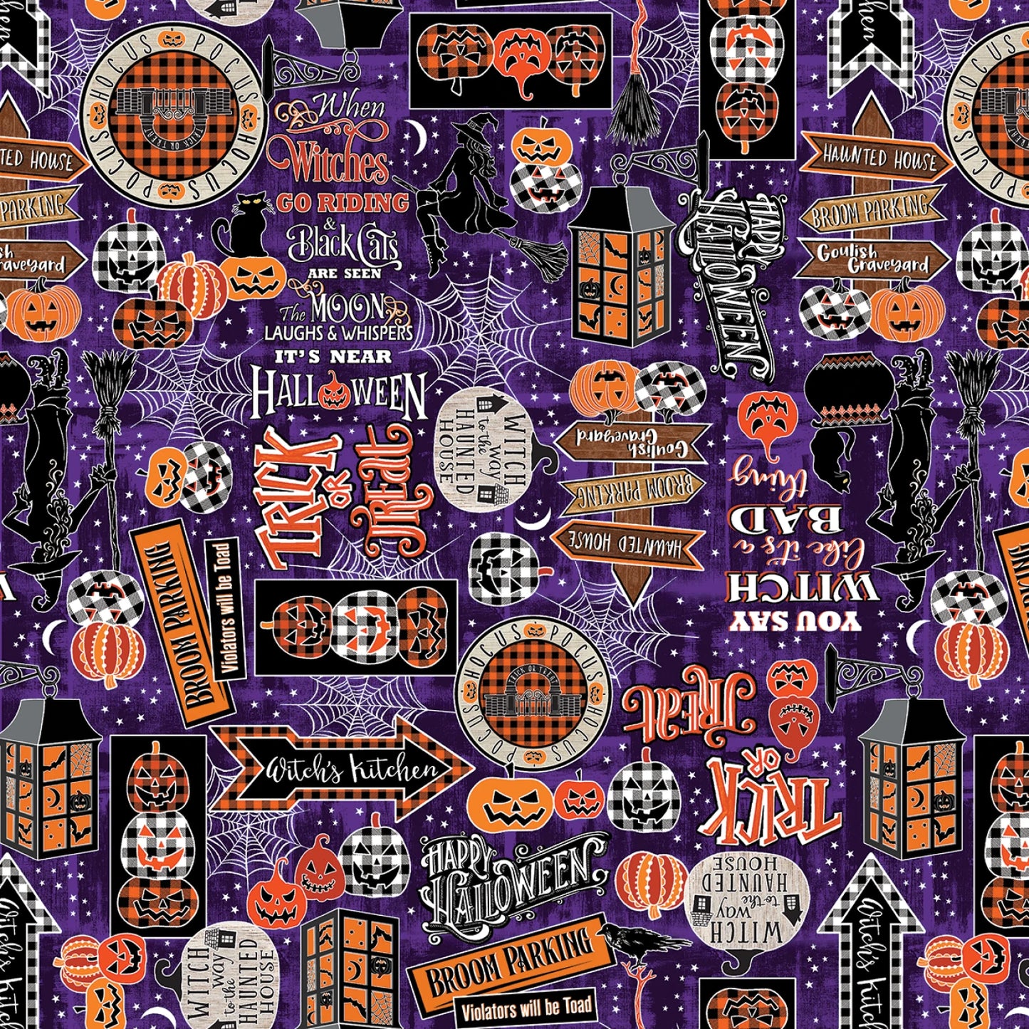 enartex Fabric - Happy Haunting - Hocus Pocus Purple Glows in the Dark - #14952GB-66 - Cotton Fabric