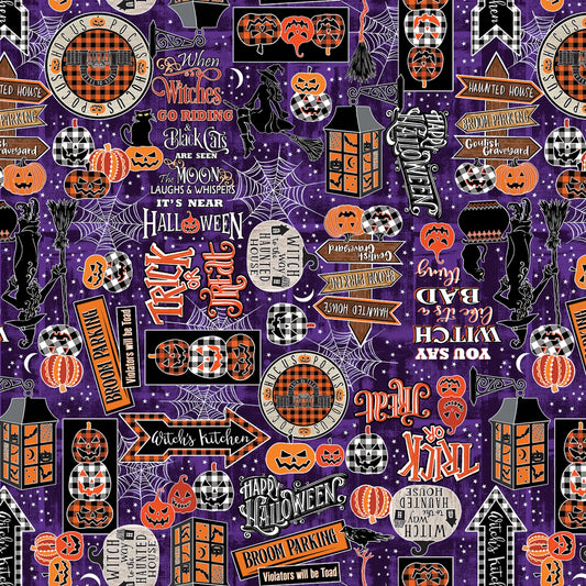 enartex Fabric - Happy Haunting - Hocus Pocus Purple Glows in the Dark - #14952GB-66 - Cotton Fabric
