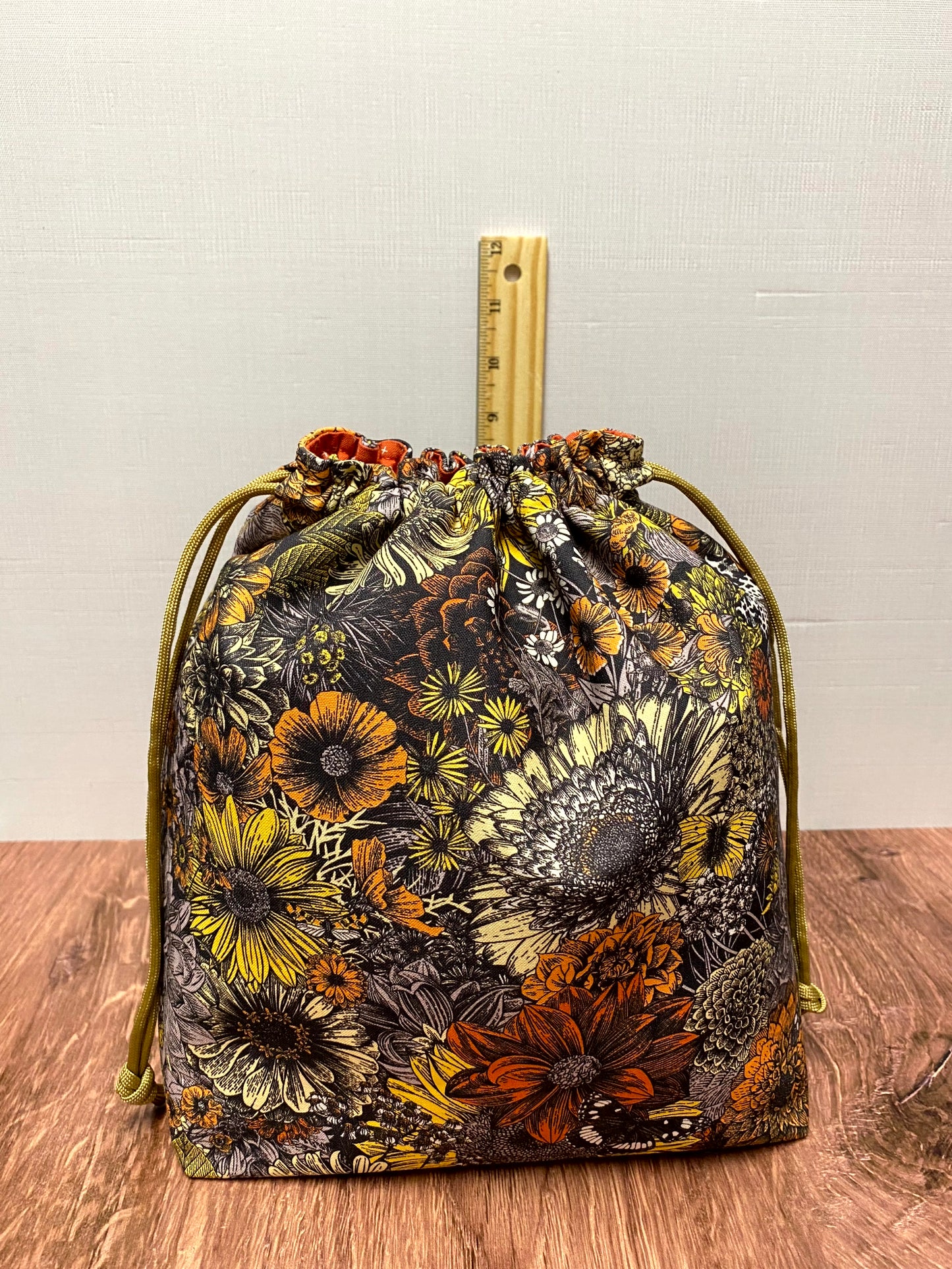 Sunflower Project Bag - Drawstring Bag – Knitting Bag – Crochet Bag - Toy Sack – Cross Stitch Bag - Flower - Floral