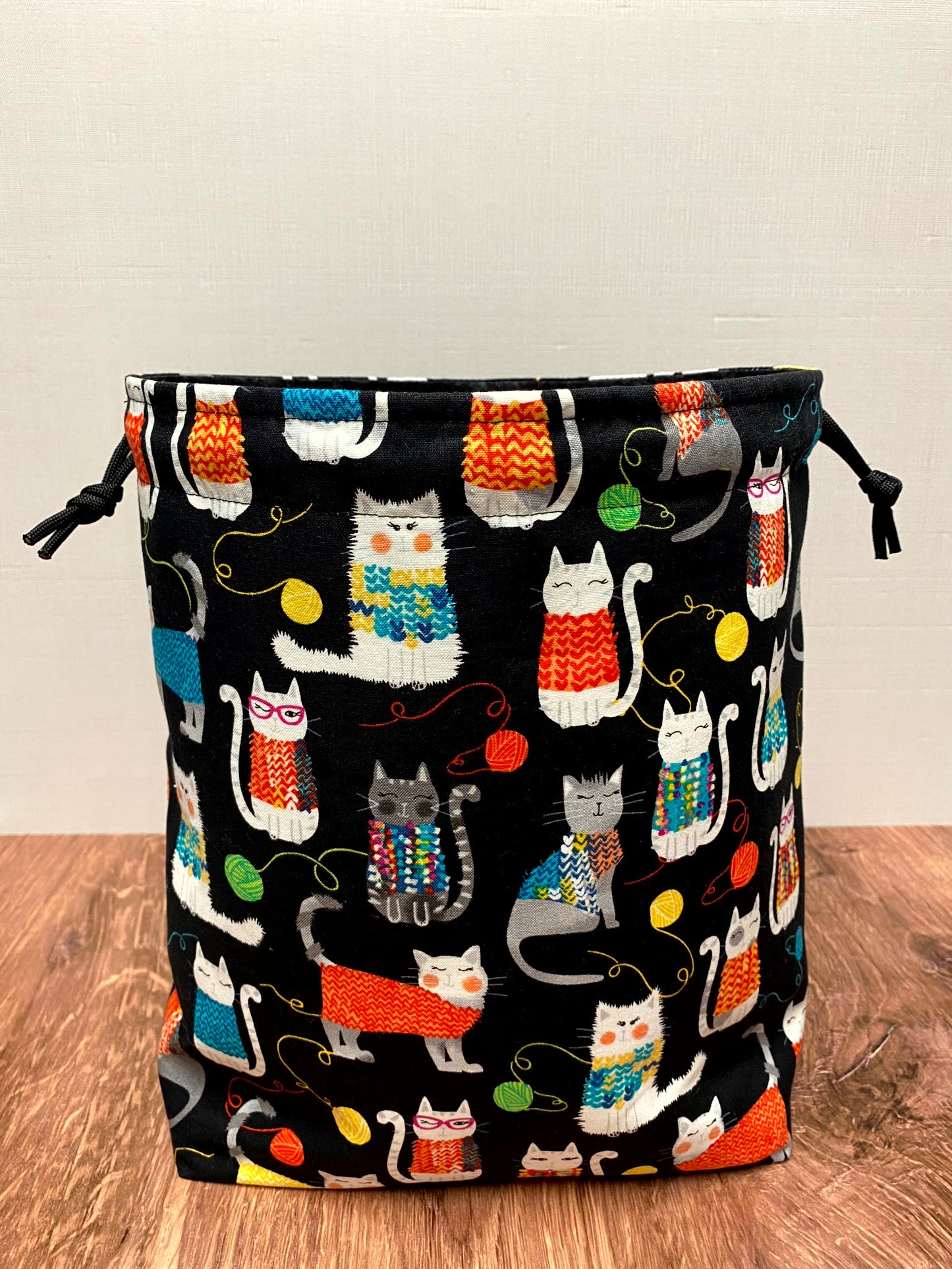 Cat Project Bag Handmade Drawstring Bag – Knitting Bag