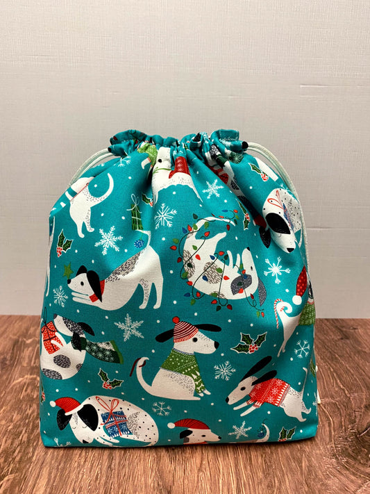 Dog Project Bag - Drawstring Bag – Crochet Bag - Knitting Bag - Cross Stitch Bag - Craft Bag - Bingo Bag