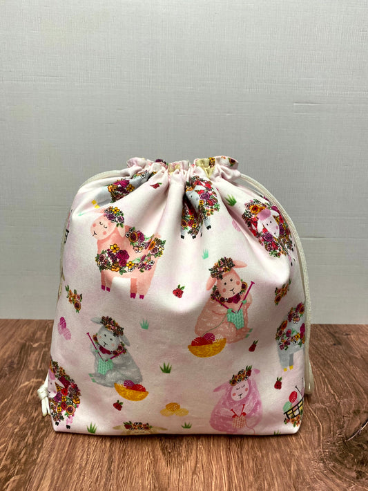 Knitting Sheep Project Bag - Handmade - Drawstring Bag – Crochet Bag - Knitting Bag - Cross Stitch Bag - Animal - Sheep