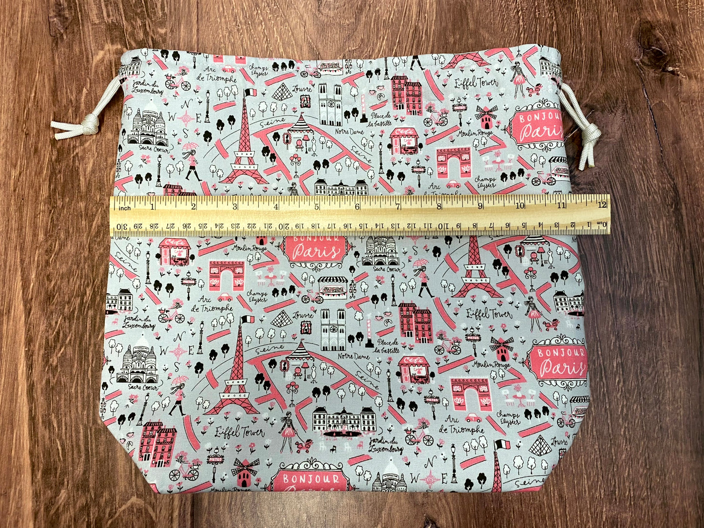 Paris Project Bag - Drawstring Bag – Knitting Bag – Crochet Bag - Toy Sack - Bingo Bag – Cross Stitch Bag - France - Bonjour - Eiffel Tower