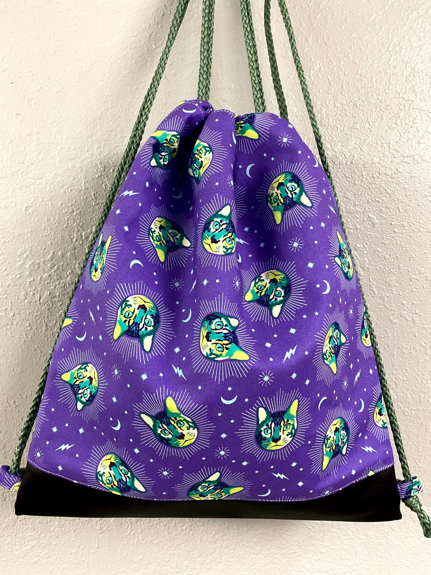 Cat Drawstring Bag - Handmade Drawstring Bag – Drawstring Backpack - On the Go Bag - Overnight Bag