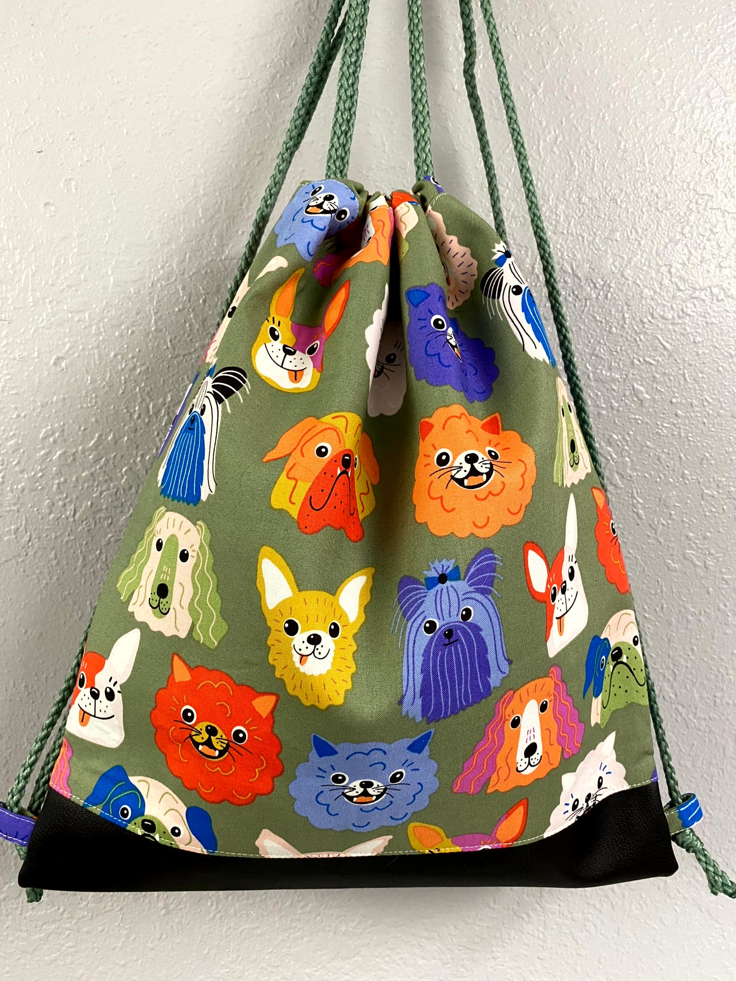 Dog Drawstring Bag - Handmade Drawstring Bag – Drawstring Backpack - On the Go Bag - Overnight Bag