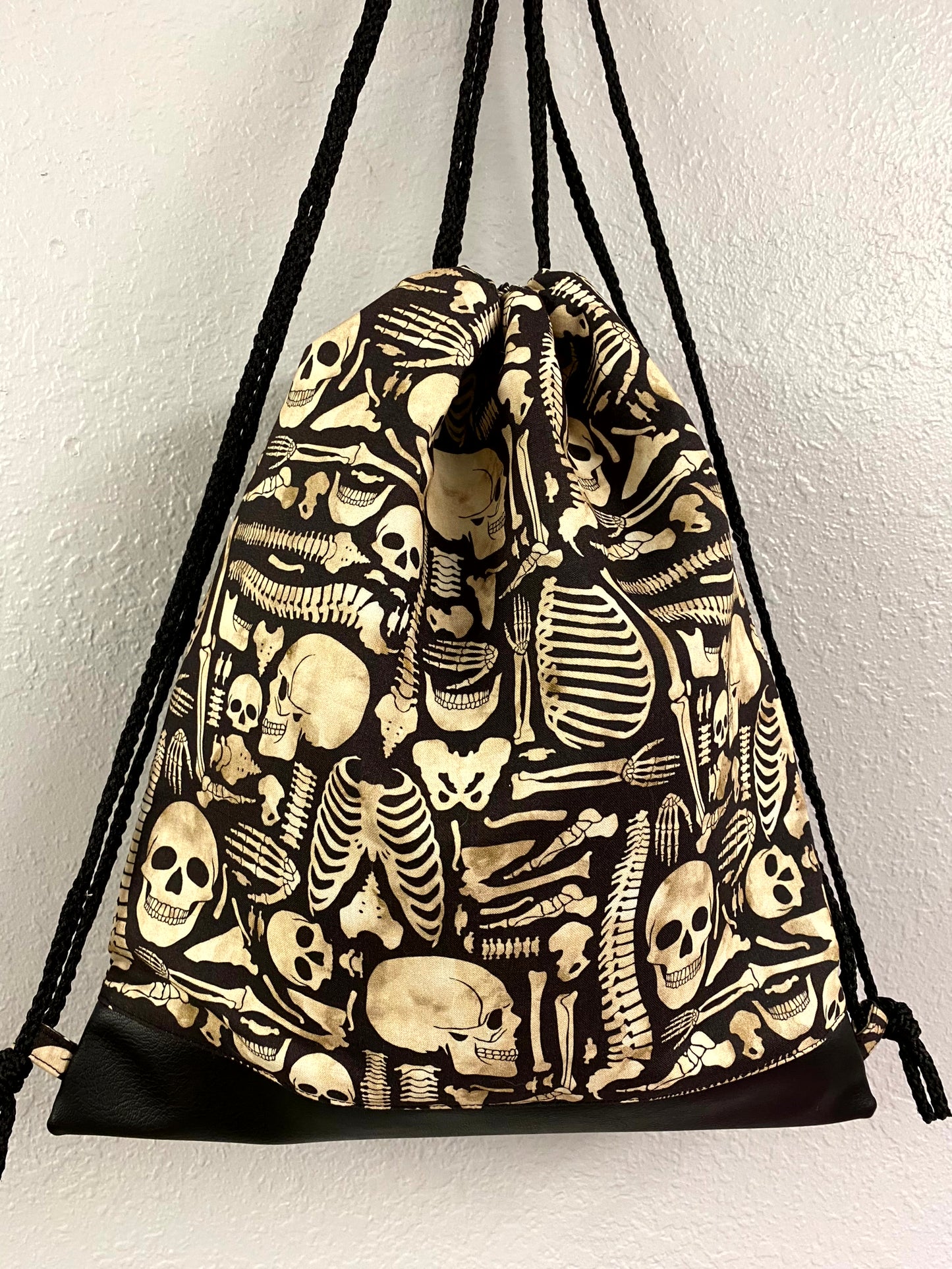 Skeleton Drawstring Bag - Handmade Drawstring Bag – Drawstring Backpack - On the Go Bag - Overnight Bag