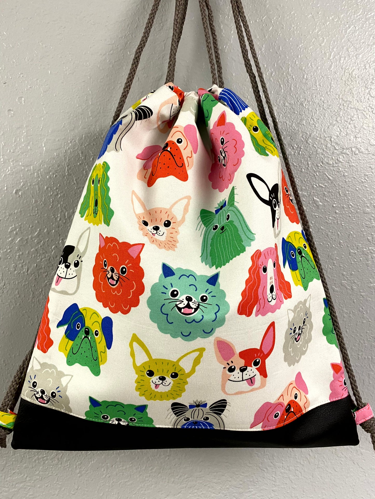 Dog Drawstring Bag - Handmade Drawstring Bag – Drawstring Backpack - On the Go Bag - Overnight Bag