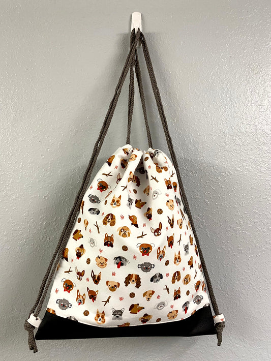 Dog Drawstring Bag - Handmade Drawstring Bag – Drawstring Backpack - On the Go Bag - Overnight Bag