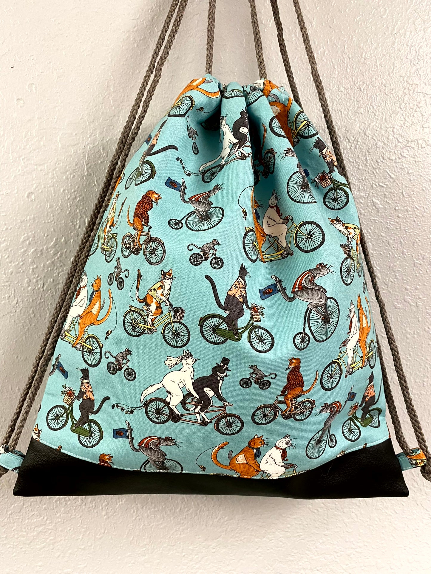 Cat Drawstring Bag - Handmade Drawstring Bag – Drawstring Backpack - On the Go Bag - Overnight Bag