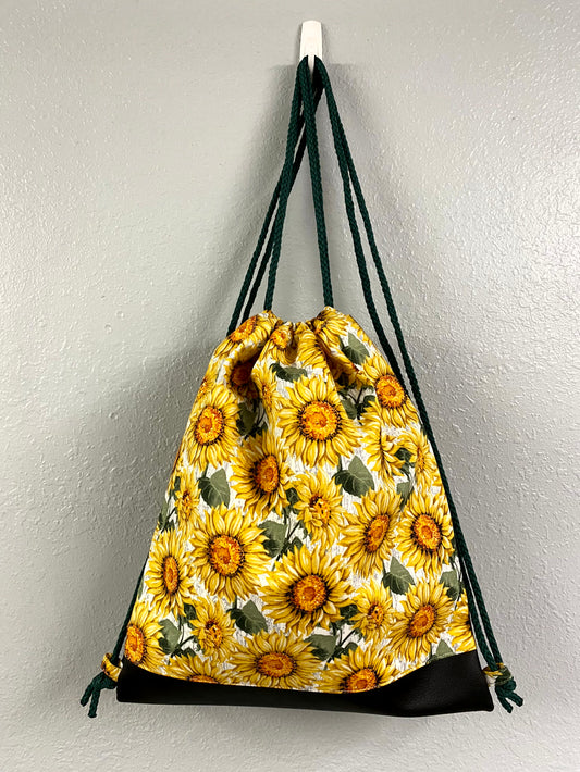 Sunflower Drawstring Bag - Handmade Drawstring Bag – Drawstring Backpack - On the Go Bag - Toy Sack - Flower - Floral