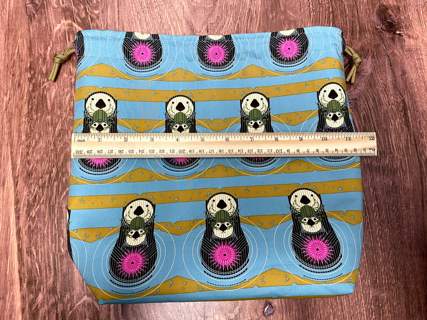 Otter Project Bag - Handmade - Drawstring Bag – Crochet Bag - Knitting Bag - Cross Stitch Bag - Animal - Zoo
