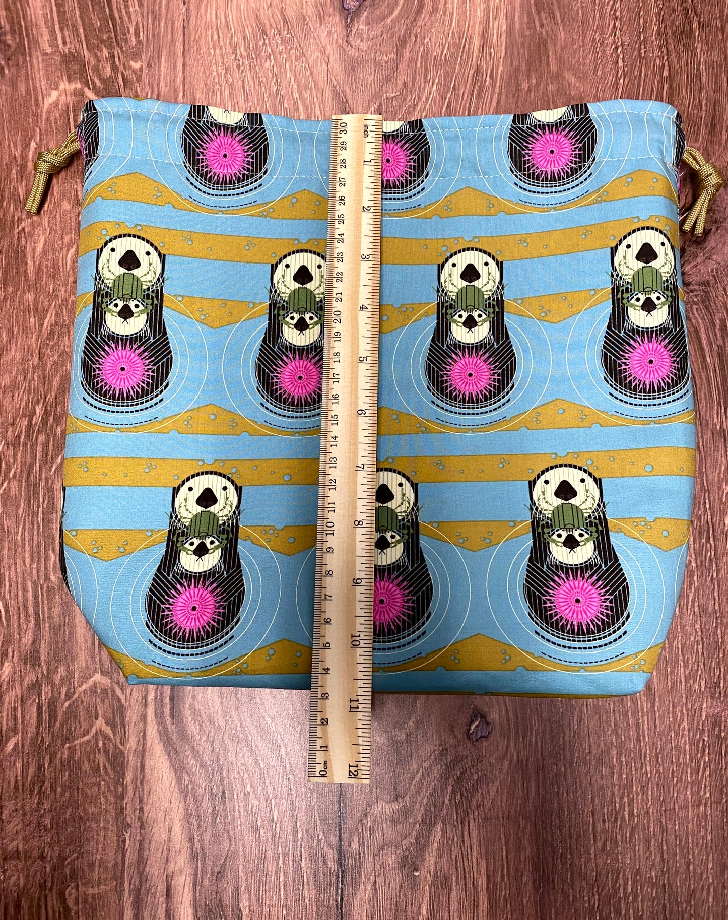 Otter Project Bag - Handmade - Drawstring Bag – Crochet Bag - Knitting Bag - Cross Stitch Bag - Animal - Zoo