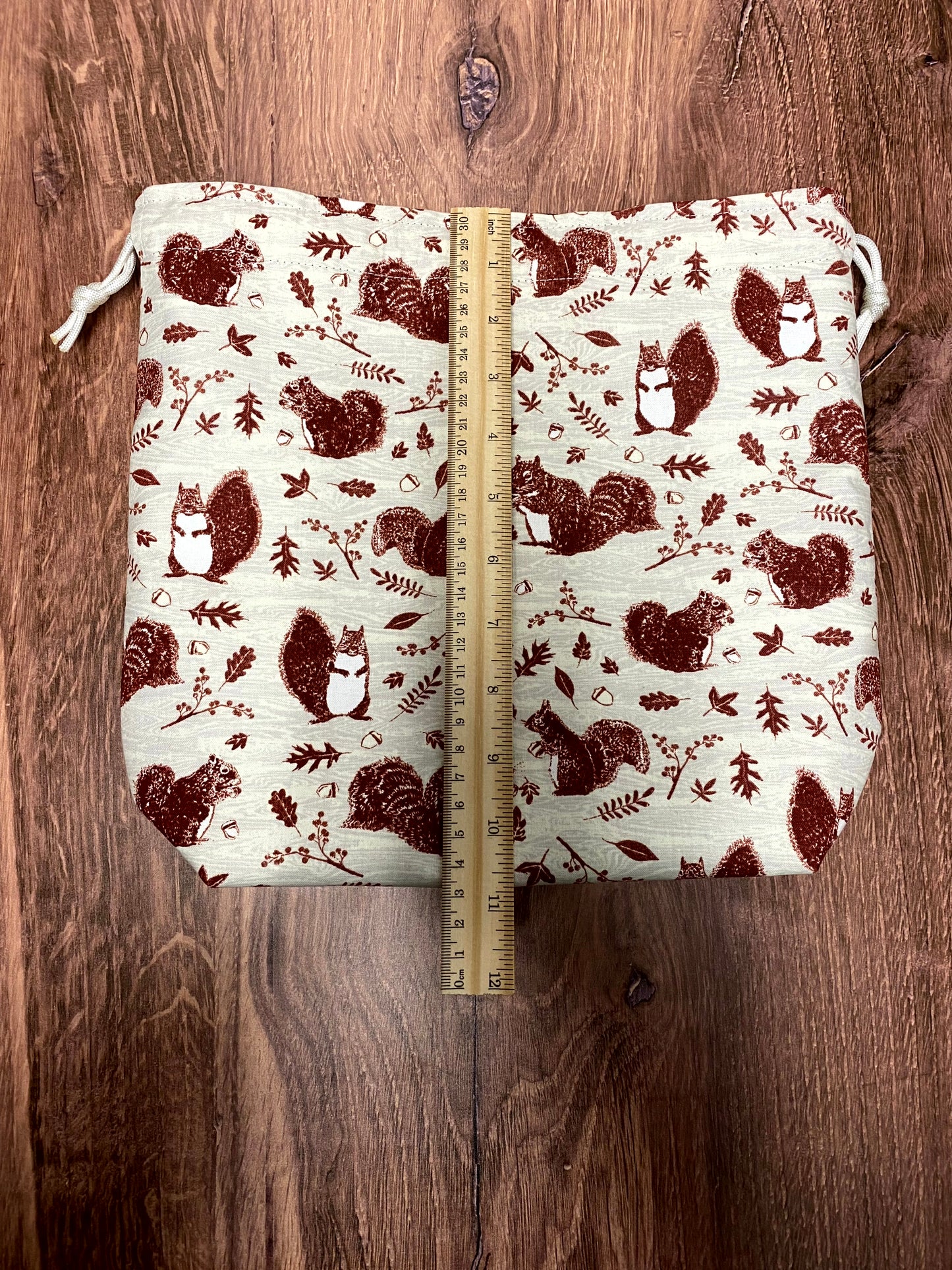 Squirrel Project Bag - Handmade - Drawstring Bag – Knitting Bag – Crochet Bag - Toy Sack - Bingo Bag – Cross Stitch Bag