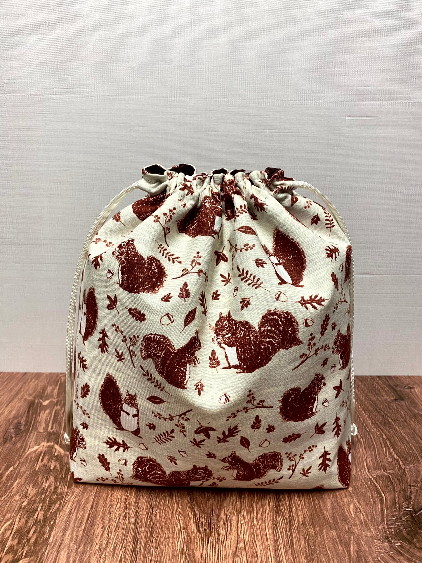 Squirrel Project Bag - Handmade - Drawstring Bag – Knitting Bag – Crochet Bag - Toy Sack - Bingo Bag – Cross Stitch Bag
