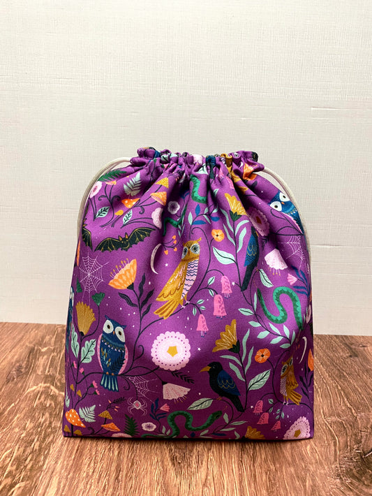 Owl Project Bag - Handmade - Drawstring Bag – Knitting Bag – Crochet Bag - Toy Sack - Bingo Bag – Cross Stitch Bag - Bird - Floral