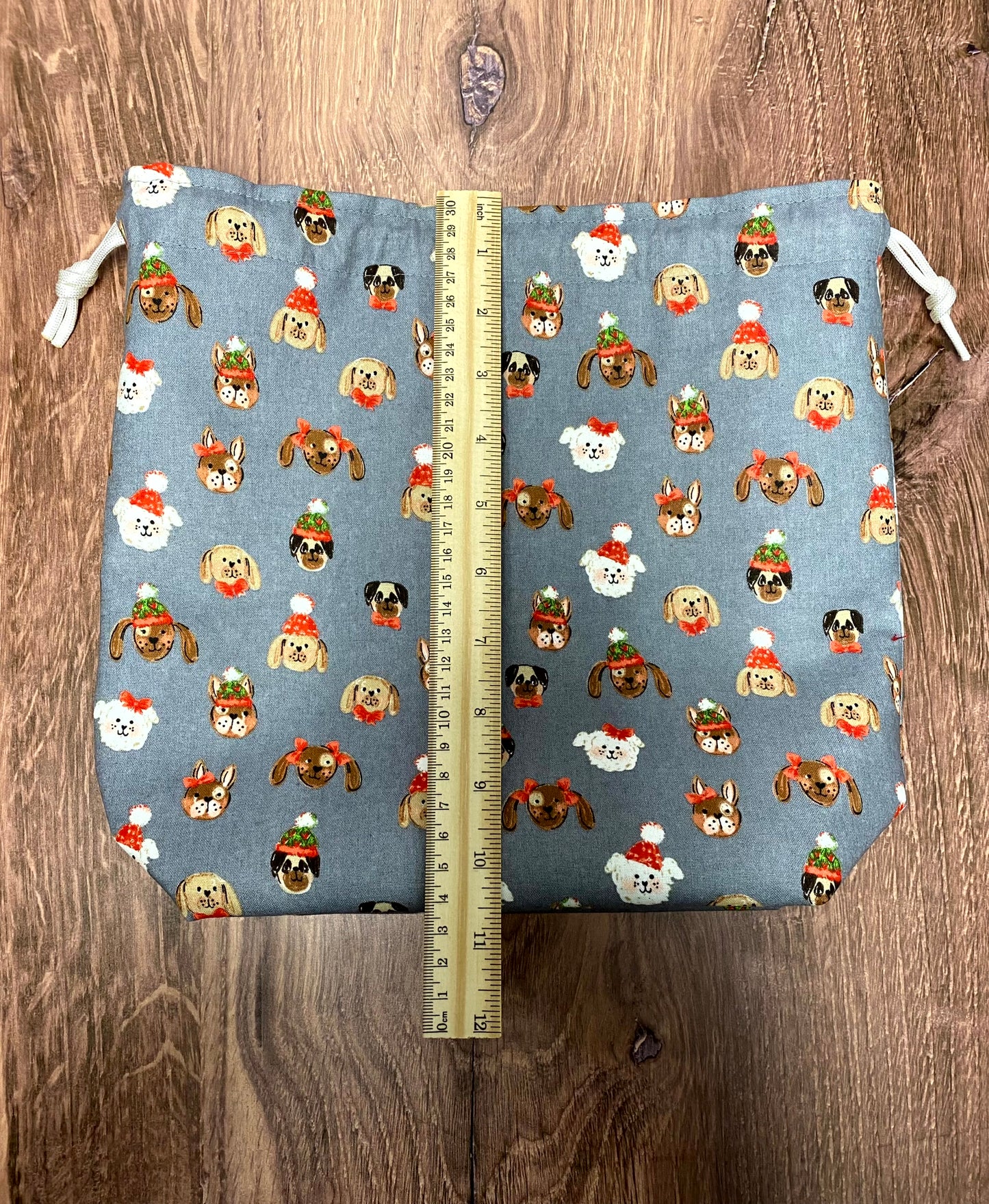 Dog Project Bag - Handmade - Drawstring Bag – Crochet Bag - Knitting Bag - Cross Stitch Bag - Christmas - Pug - French Bulldog