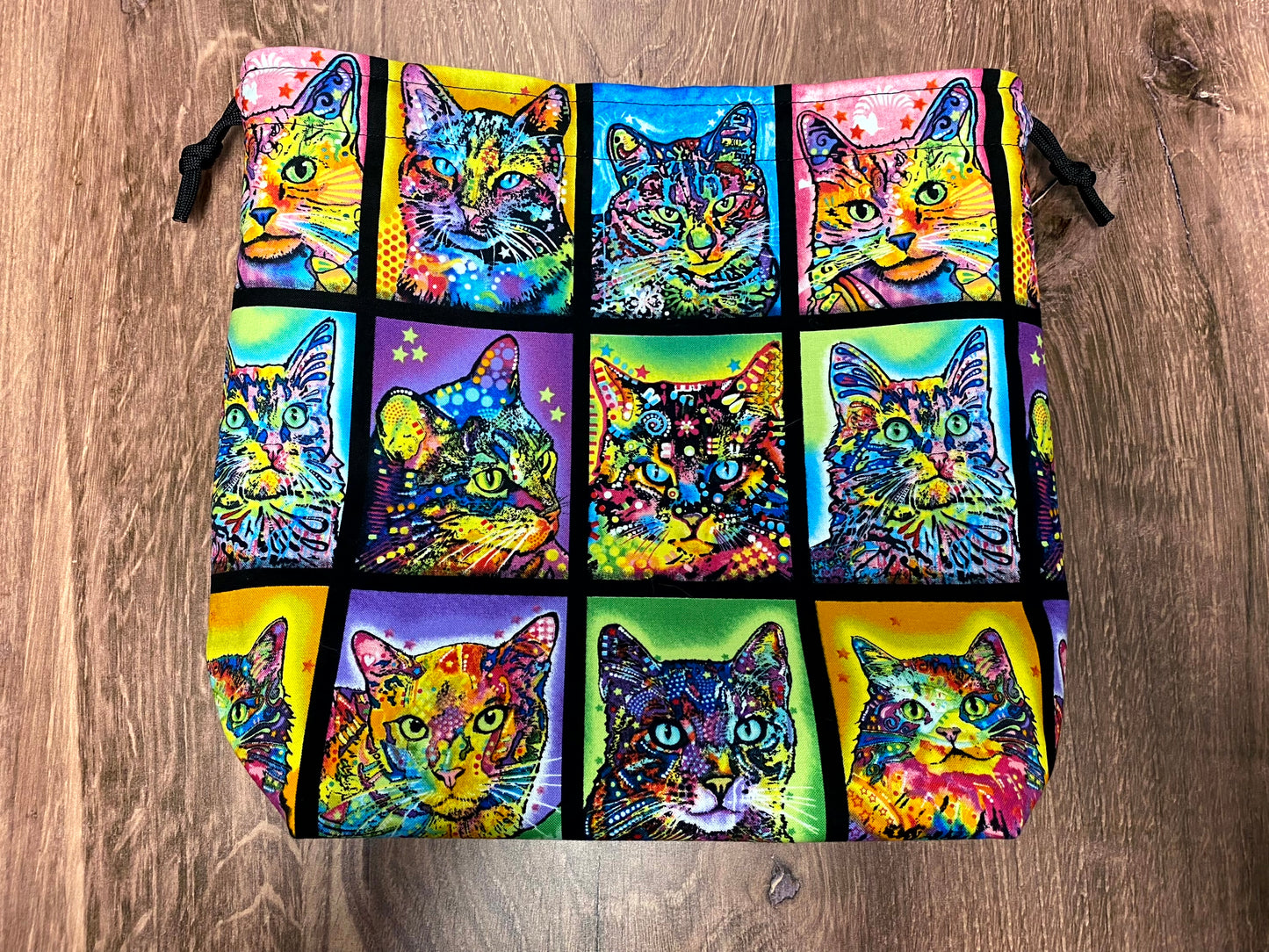 Cat Project Bag - Handmade - Drawstring Bag – Knitting Bag – Crochet Bag - Cross Stitch Bag - Toy Sack - Bingo Bag - Tie Dye
