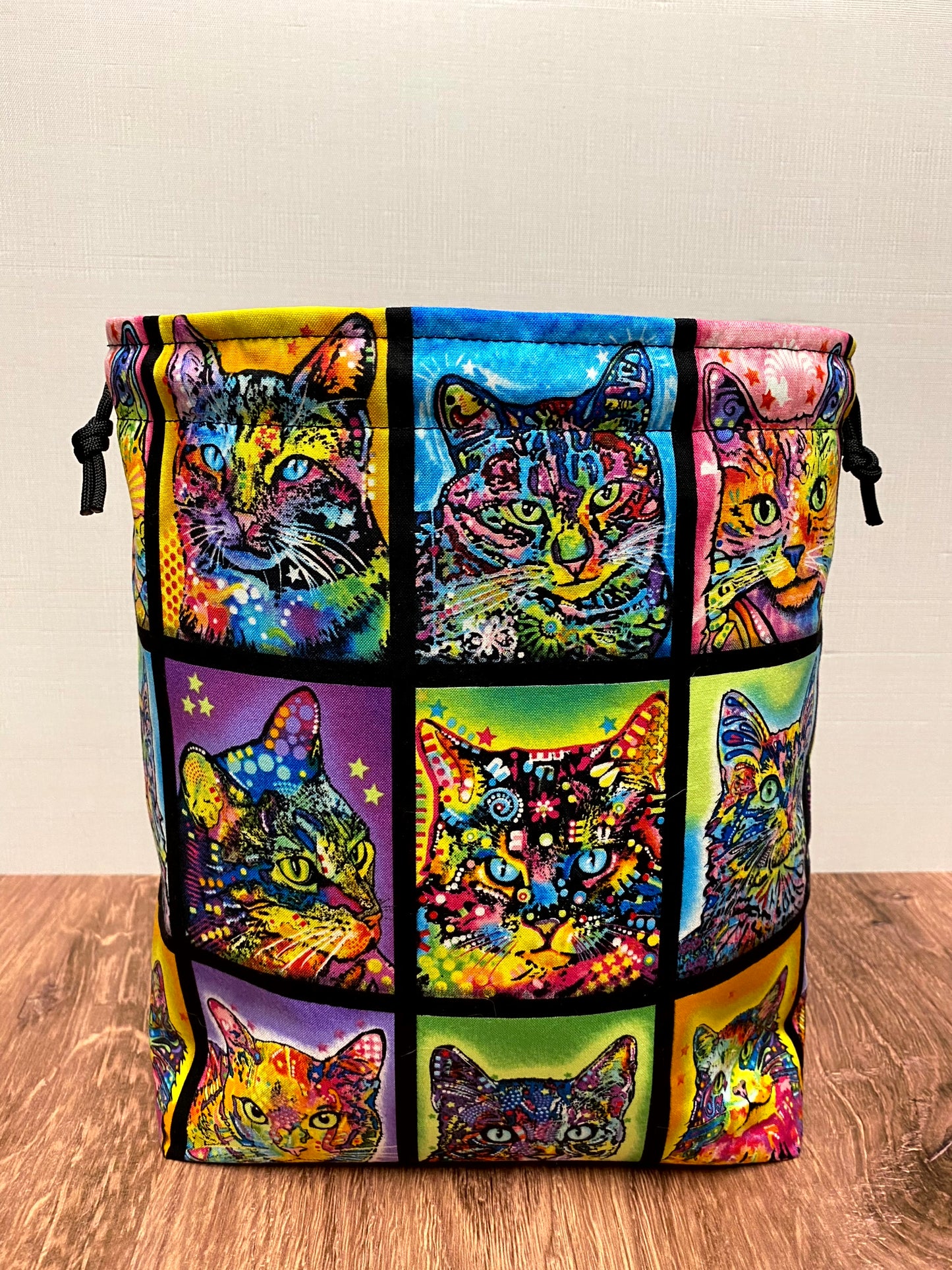 Cat Project Bag - Handmade - Drawstring Bag – Knitting Bag – Crochet Bag - Cross Stitch Bag - Toy Sack - Bingo Bag - Tie Dye