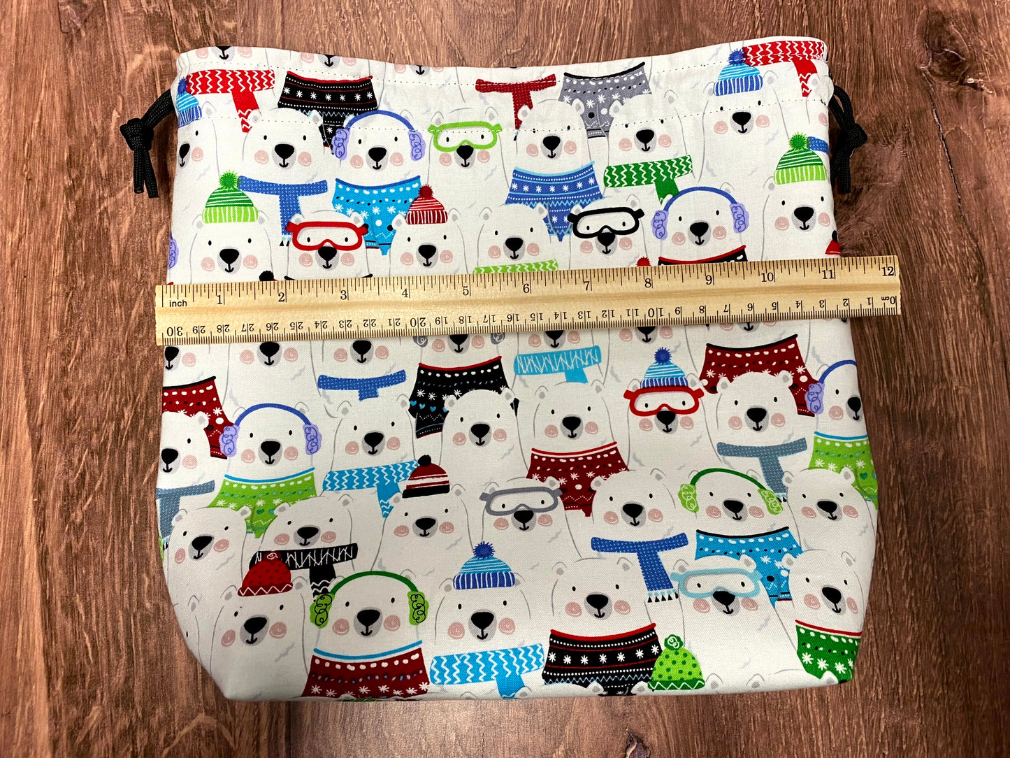Polar Bear Project Bag - Drawstring Bag – Crochet Bag - Knitting Bag - Cross Stitch Bag - Christmas - Holiday - Bears