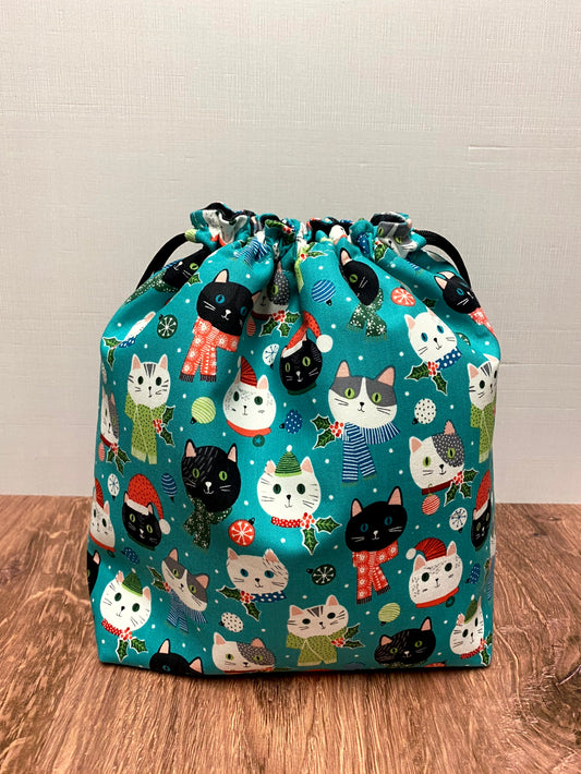 Cat Project Bag - Handmade - Drawstring Bag – Knitting Bag – Crochet Bag - Cross Stitch Bag - Toy Sack - Bingo Bag