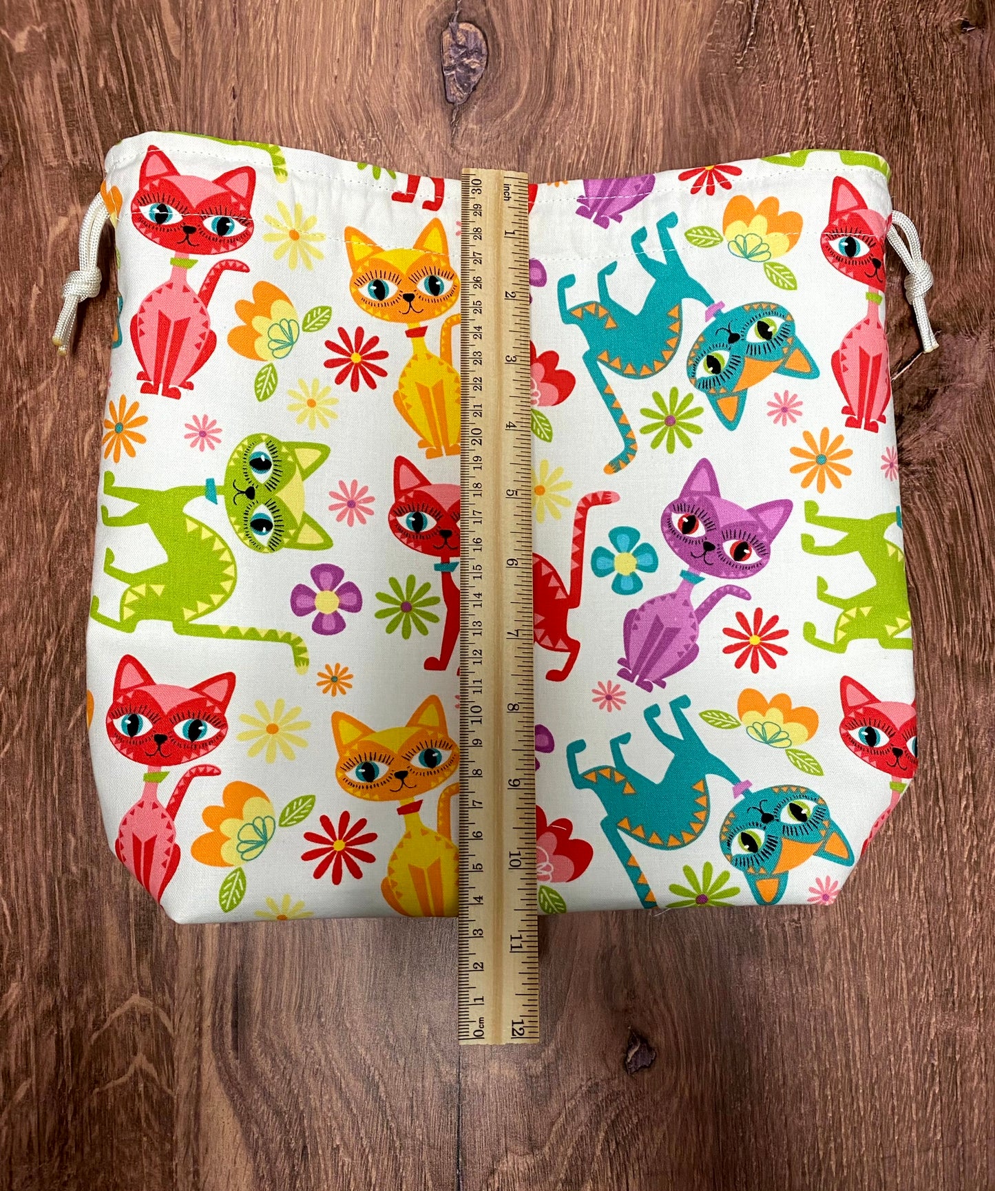 Cat Project Bag - Handmade - Drawstring Bag – Knitting Bag – Crochet Bag - Cross Stitch Bag - Toy Sack - Bingo Bag - Kitty - Kitten