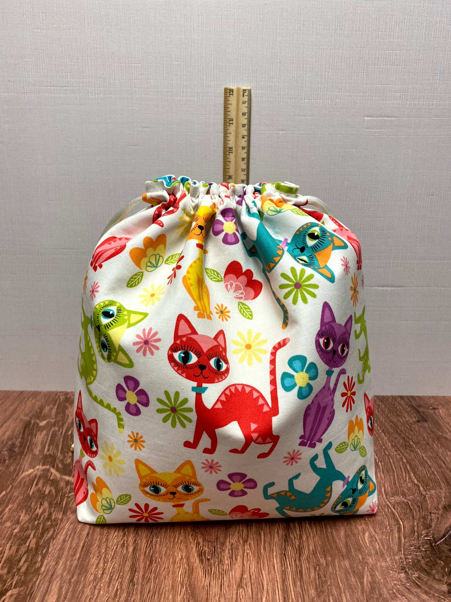 Cat Project Bag - Handmade - Drawstring Bag – Knitting Bag – Crochet Bag - Cross Stitch Bag - Toy Sack - Bingo Bag - Kitty - Kitten