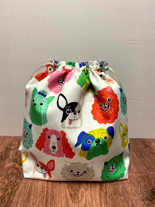 Dog Project Bag - Drawstring Bag – Crochet Bag - Knitting Bag - Cross Stitch Bag - Craft Bag - Bingo Bag