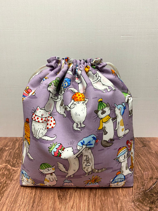 Cat Project Bag - Handmade - Drawstring Bag – Knitting Bag – Crochet Bag - Cross Stitch Bag - Toy Sack - Bingo Bag