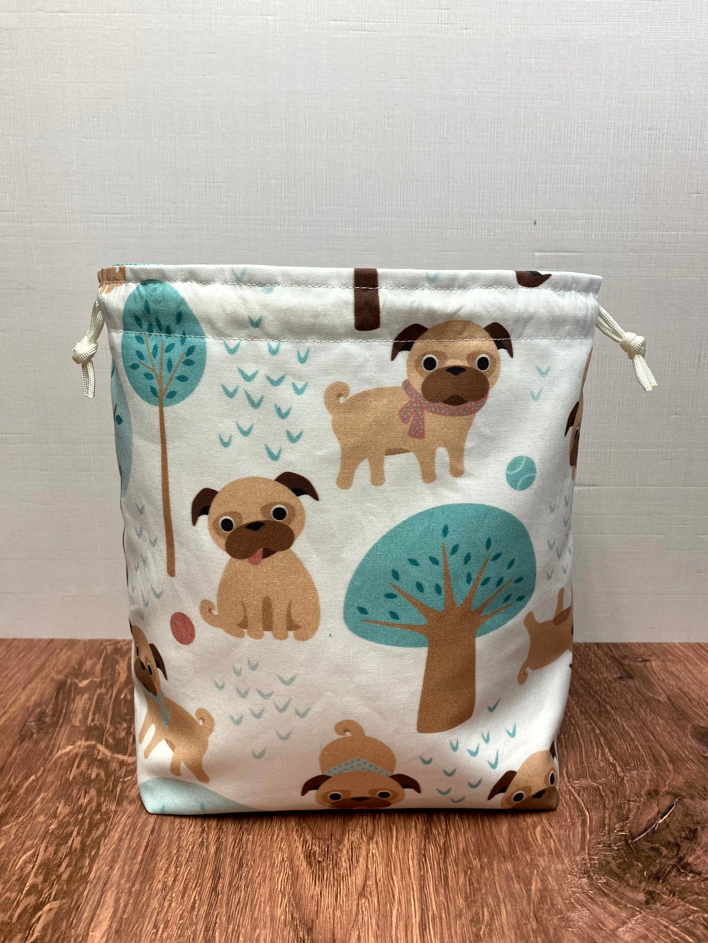 Pug Project Bag - Drawstring Bag – Crochet Bag - Knitting Bag - Cross Stitch Bag - Craft Bag - Bingo Bag - Dog
