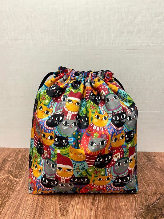 Cat Project Bag - Handmade - Drawstring Bag – Knitting Bag – Crochet Bag - Cross Stitch Bag - Toy Sack - Bingo Bag