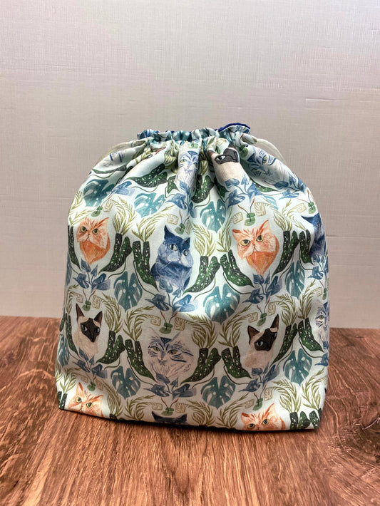 Cat Project Bag - Handmade - Drawstring Bag – Knitting Bag – Crochet Bag - Cross Stitch Bag - Toy Sack - Bingo Bag