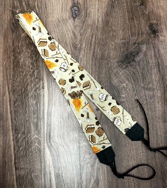 Smores Adjustable Handmade Fabric Camera Strap - DSLR Strap - Photography Accessories - Camping - Fire - Marshmellow - Gift