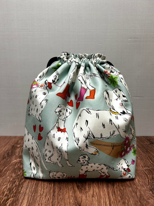 Dalmation Project Bag - Drawstring Bag – Crochet Bag - Knitting Bag - Cross Stitch Bag - Craft Bag - Bingo Bag - Dog