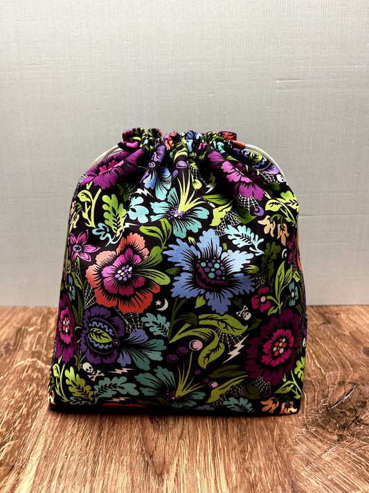 Flower Project Bag - Handmade - Drawstring Bag – Knitting Bag – Crochet Bag - Toy Sack - Floral