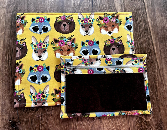 Vinyl Cross Stitch Project Bag - Embroidery bag - Project Bag - Knitting & Crochet Bag - Storage - Organizer - Notions - Woodland - Bear