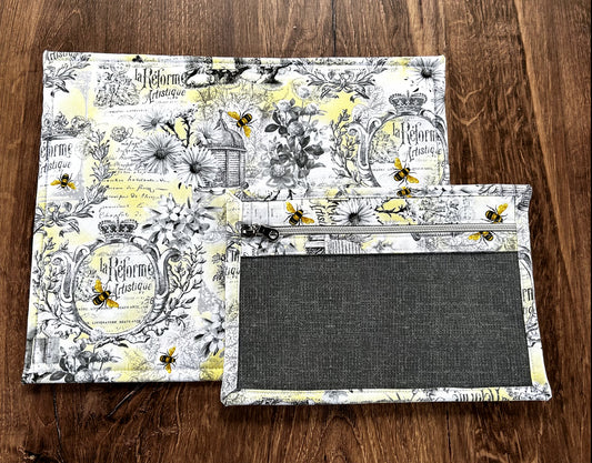 Vinyl Cross Stitch Project Bag - Embroidery bag - Project Bag - Knitting & Crochet Bag - Storage - Organizer - Notions - Floral - Bee